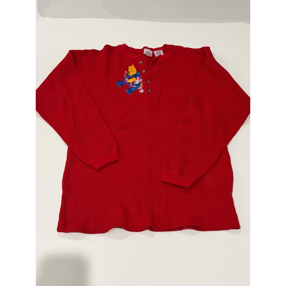 Vintage Disney Store Winnie the Pooh Piglet Red Waffle Knit Henley Shirt Medium